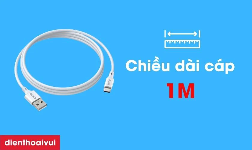 Với chiều d&agrave;i 1m, BWOO Type-C 3A X281C đ&aacute;p ứng tốt nhu cầu kết nối