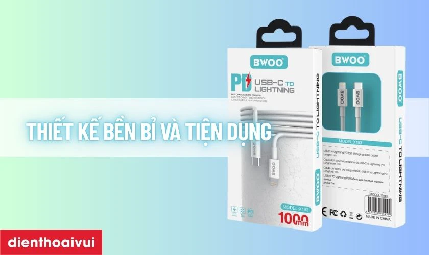Điểm nổi bật của Cáp sạc nhanh BWOO Type-C to Lightning PD 20W X193 dài 1M