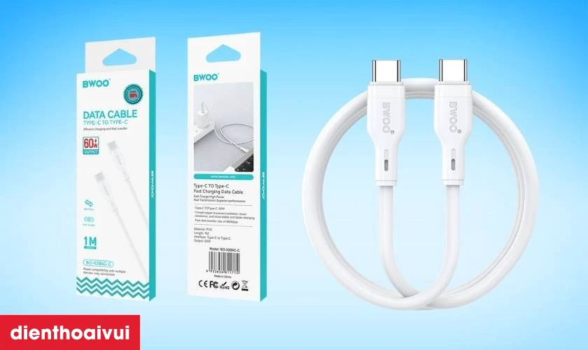 Vì sao nên chọn mua cáp sạc nhanh BWOO Type-C to Type-C 60W X286C-C dài 1M tại Điện Thoại Vui