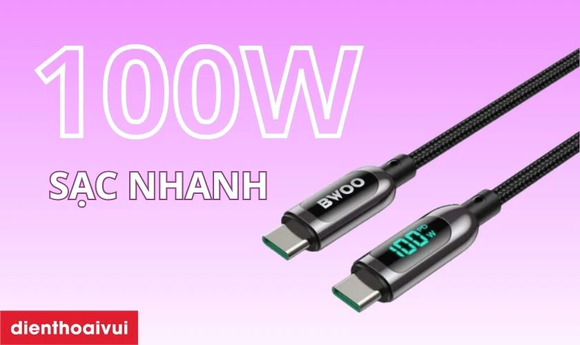 Cáp sạc nhanh BWOO Type-C to Type-C PD 100W X275 dài 1.2M