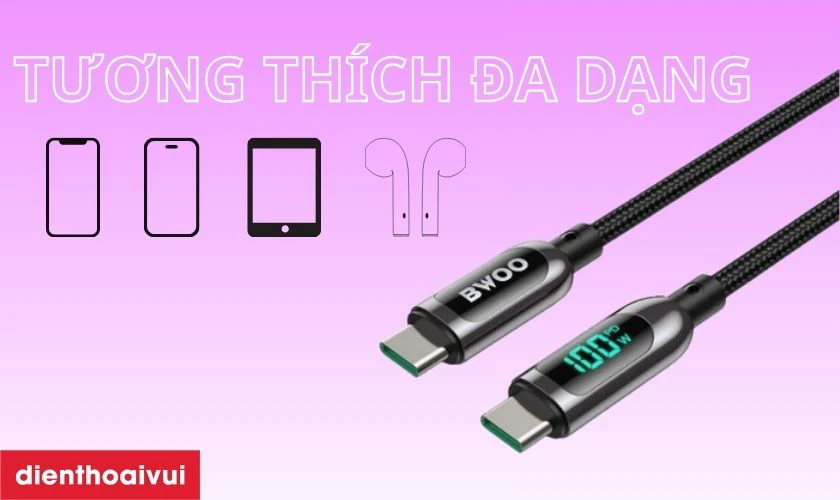 Cáp sạc nhanh BWOO Type-C to Type-C PD 100W X275 dài 1.2M tương thích đa thiết bị