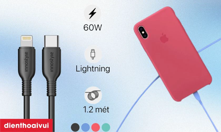 Điểm nổi bật của cáp sạc nhanh USB-C to Lightning MFI Innostyle Jazzy 1.2m