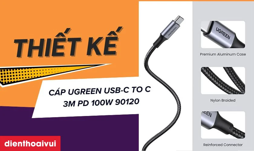 Điểm mạnh của sản phẩm Cáp UGreen USB-C to C 3m PD 100W 90120