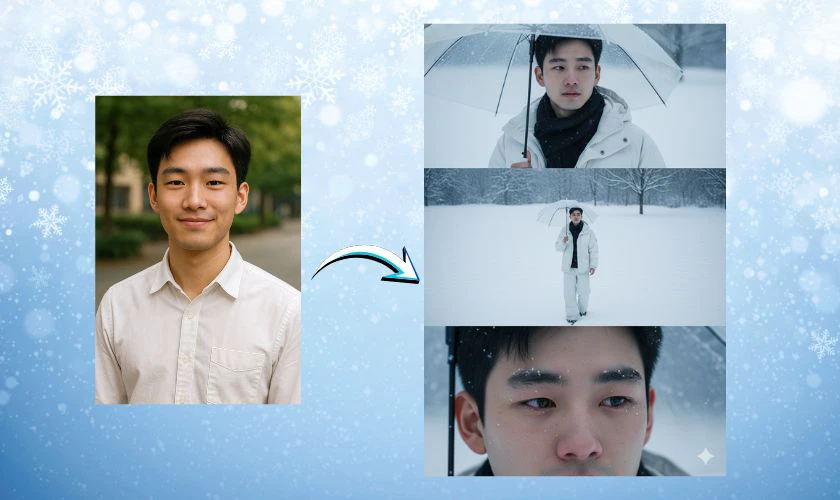 Câu lệnh ghép ảnh tuyết rơi bằng Google AI Studio