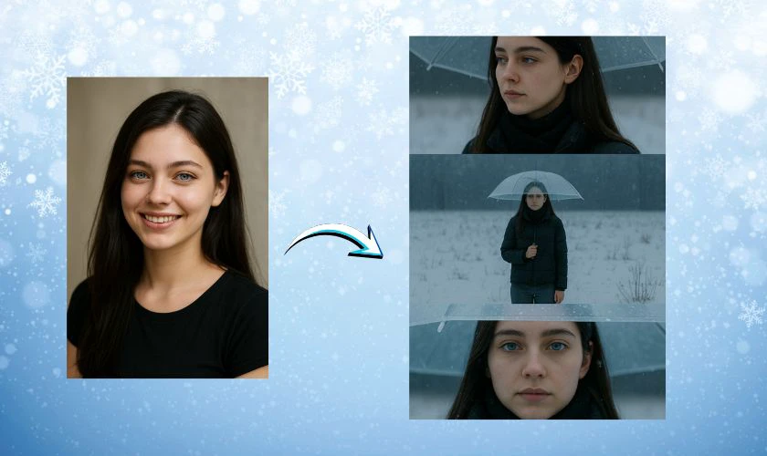 Câu lệnh ghép ảnh đứng dưới tuyết bằng ChatGPT