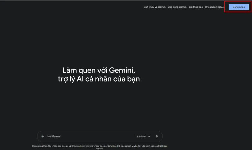 Truy cập và đăng nhập vào Gemini
