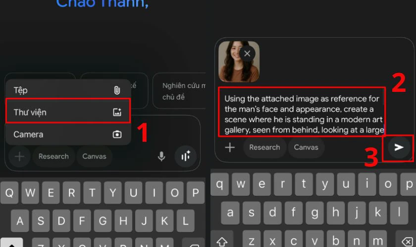 Vào Gemini, tải ảnh lên và nhập câu lệnh