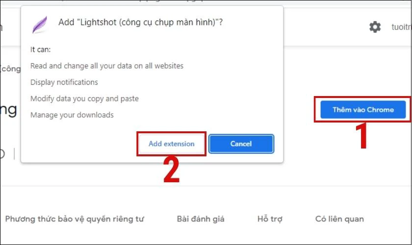 Thêm tiện ích vào Chrome và nhấn Add Extensions