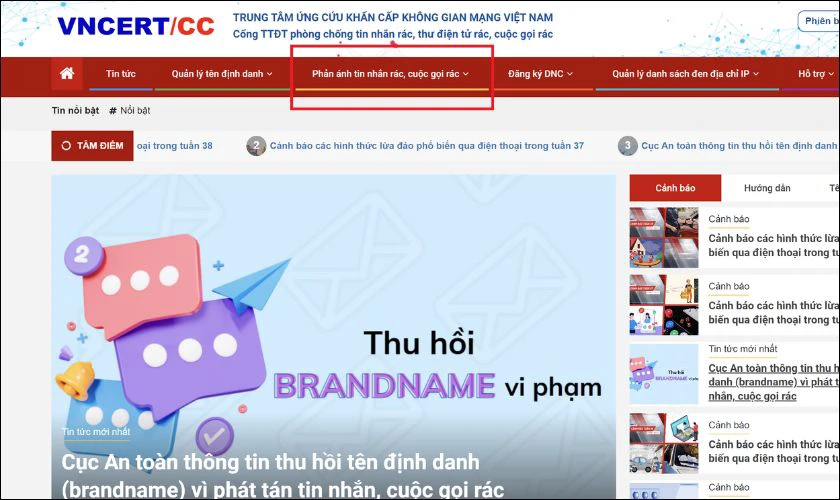 Chặn cuộc gọi rác qua website VNCERT