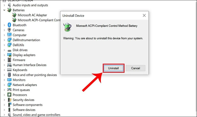 Nhấn chọn Uninstall để tiến hành gỡ cài đặt Driver