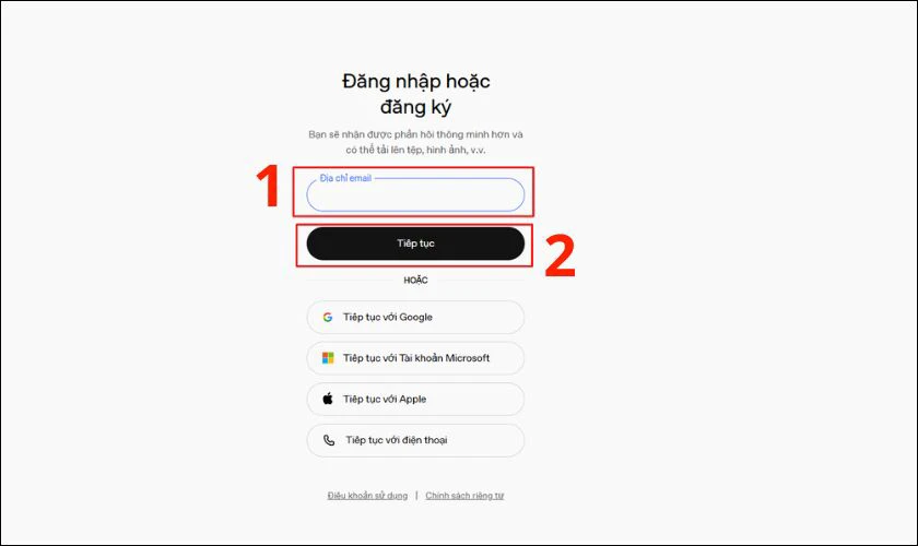 Nhập địa chỉ email, nhấn “Continue” để tiếp tục