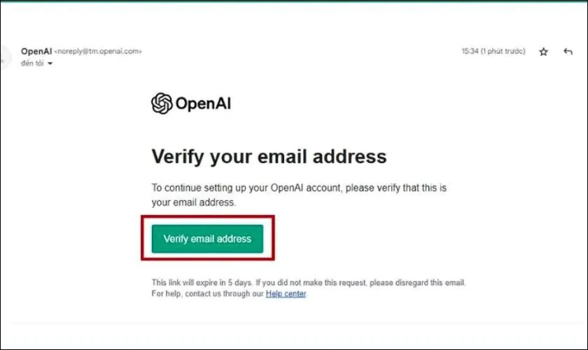 Nhấp vào liên kết có nội dung “Verify email address”