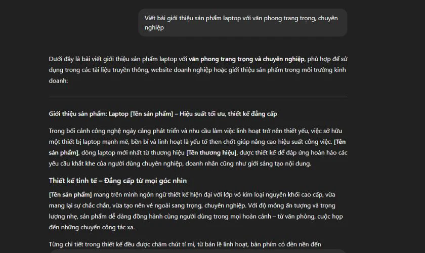 Prompt yêu cầu ChatGPT.com tiếng Việt trả lời theo văn phong