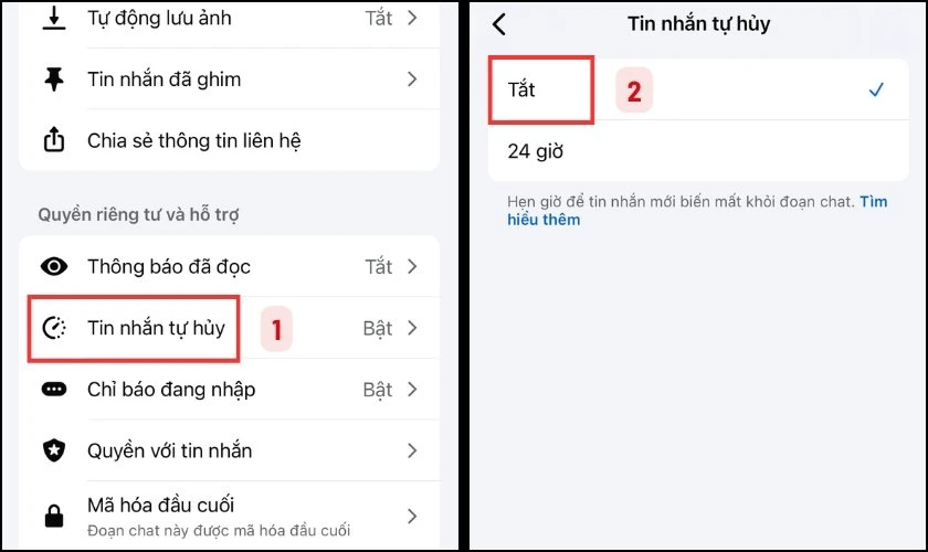 Cách tắt chế độ tin nhắn tự hủy Messenger
