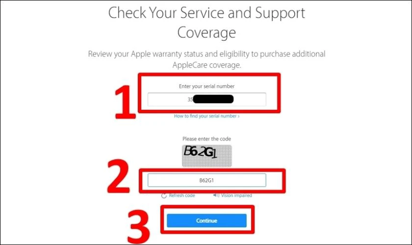 Truy cập trang kiểm tra bảo hành của Apple
