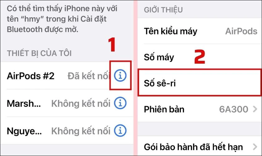 Nhấn vào biểu tượng chữ i sẽ hiện ra số sê-ri