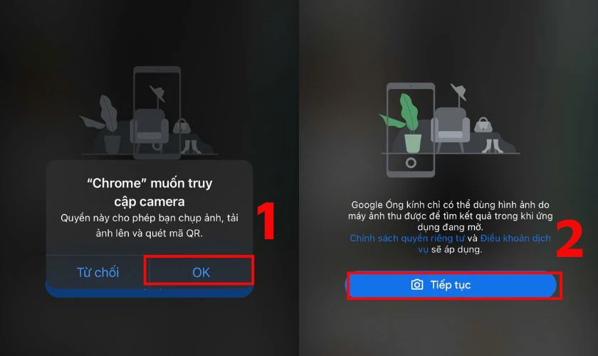 Cấp quyền truy cập máy ảnh và nhấn Tiếp tục