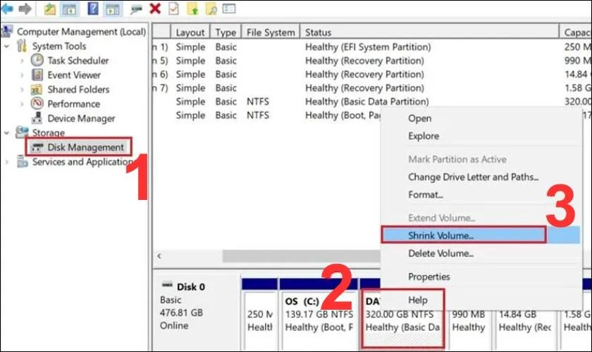 Tiếp đến bạn tiếp tục chọn Disk Management