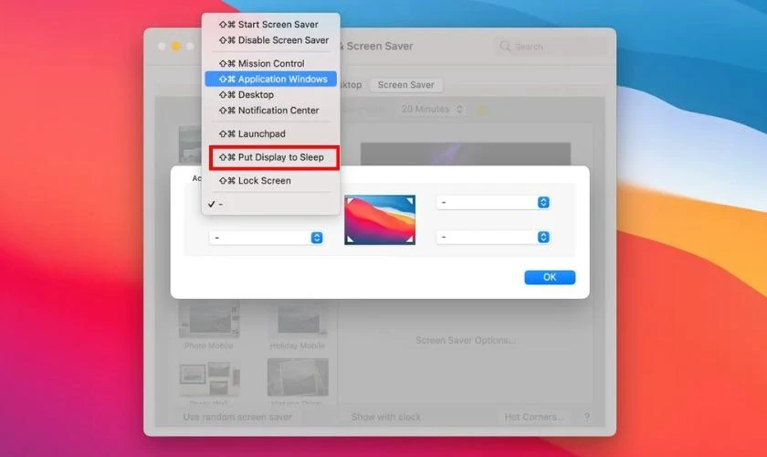 Chọn một góc và thiết lập Put Display to Sleep để tắt màn hình nhanh