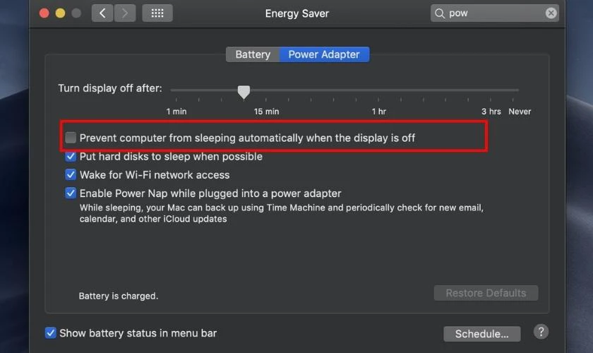 Bạn cũng có thể thiết lập tương tự ở tab Power Adapter nếu cần