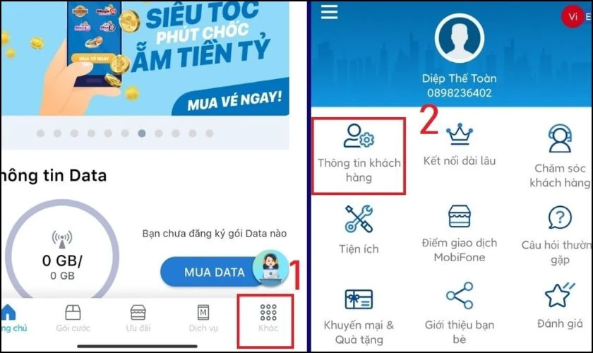 Bạn nhấn vào mục Khác, sau đó chọn Thông tin khách hàng