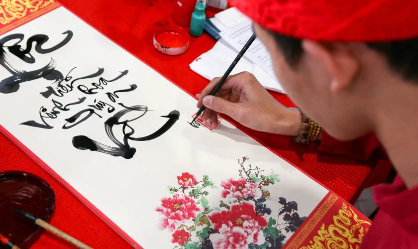Tranh thư pháp chúc mùng Ba Tết