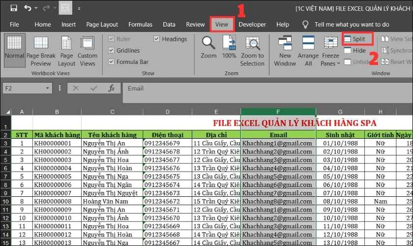 Trong nhóm Windows và nhấp vào Split Excel