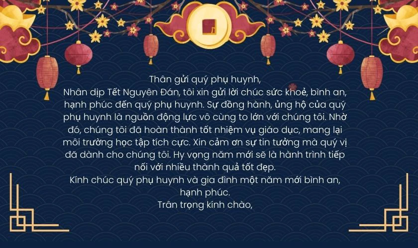 Mẫu thư chúc Tết gửi phụ huynh học sinh của giáo viên