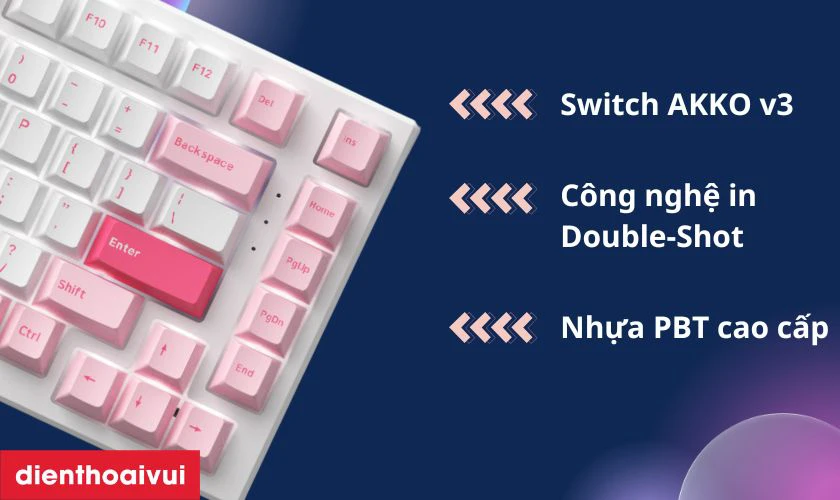 Loại bàn phím này cũng được hãng ưu ái trang bị Switch AKKO v3