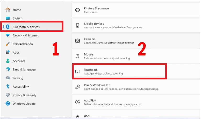 Bật Touchpad trong phần cài đặt Touchpad Settings