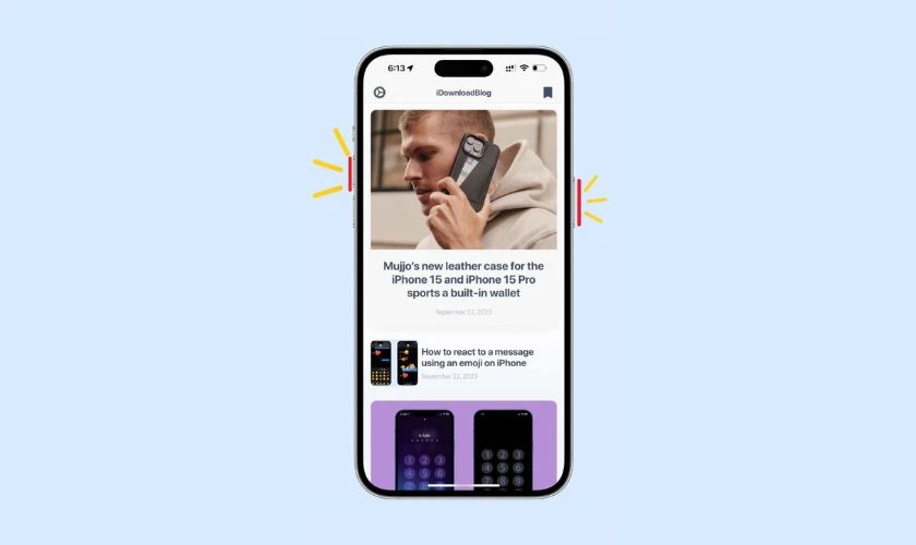 Chụp màn hình iPhone 15 bằng phím cứng