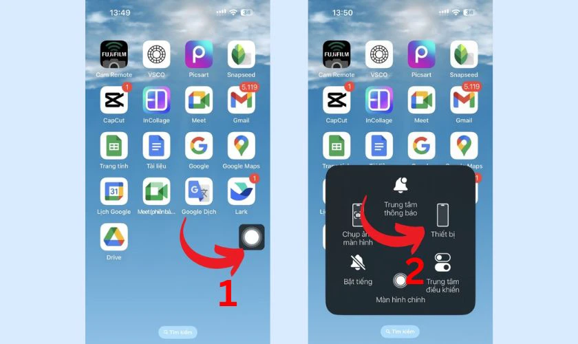 Chụp màn hình iPhone 15 bằng nút Home ảo