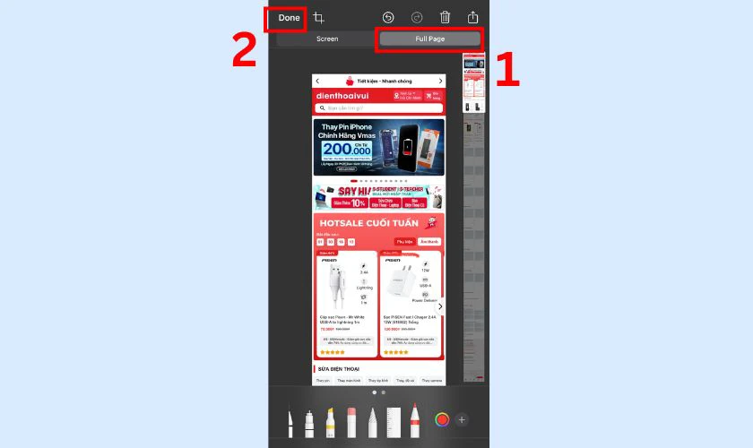 Chụp màn hình iPhone 15 đối với toàn bộ trang web