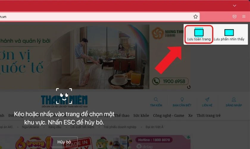 Ấn vào dòng chữ Lưu toàn trang