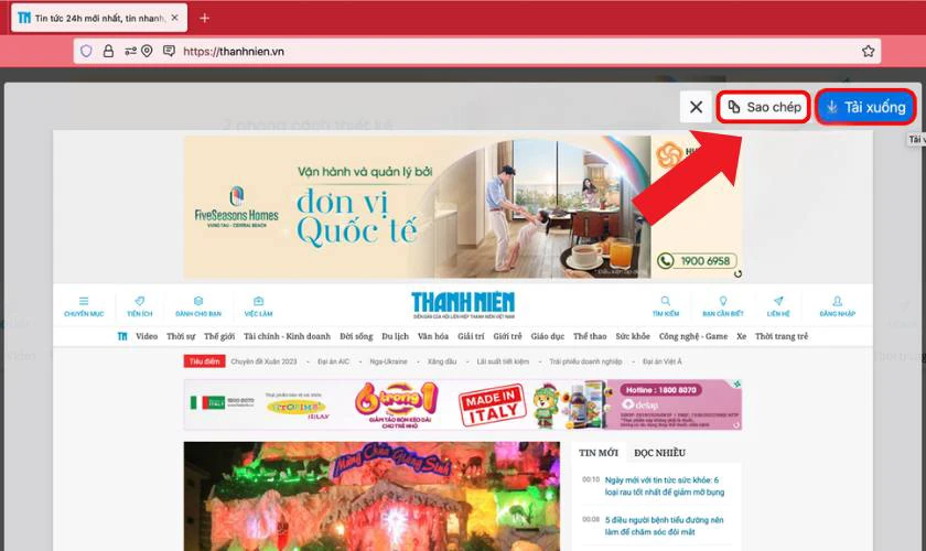 Lựa chọn Sao chép hoặc Tải xuống