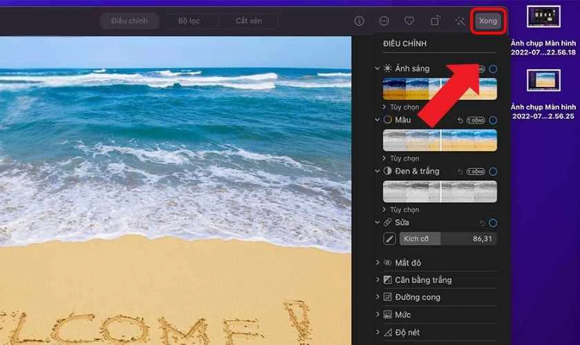 Nhấn nút Xong để lưu lại