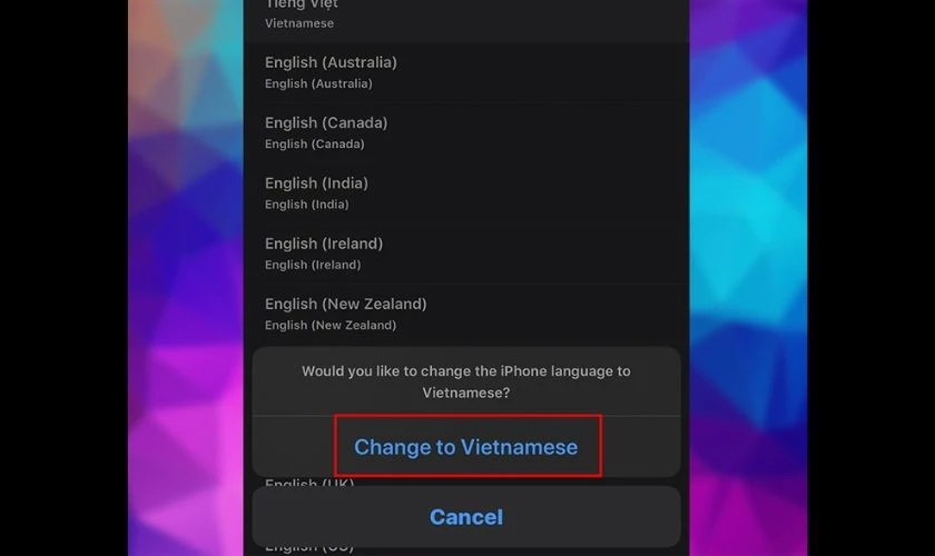 Sau đó bạn chỉ cần chọn Change to Vietnamese để hoàn thành thao thác