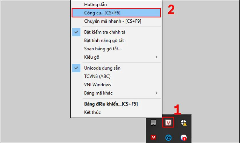 Nhấn vào biểu tượng Unikey và chọn Công cụ…[CS+F6]