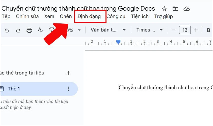 Nhấp vào “Định dạng” trên thanh menu của Google Docs