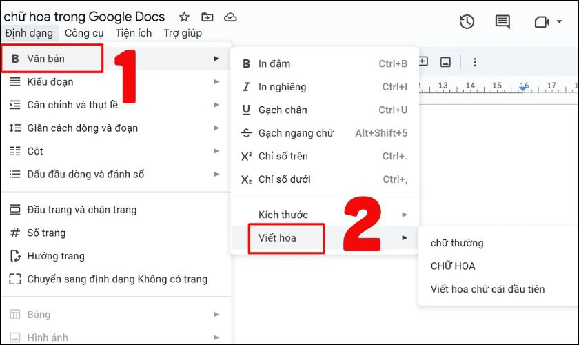 Chọn “Văn bản”, chọn “Viết hoa”