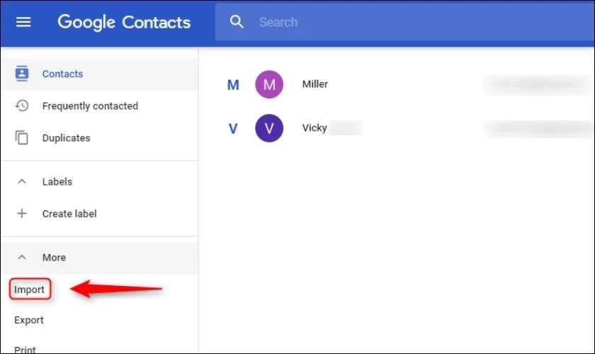 Mở trang Google Contacts và đăng nhập vào tài khoản Gmail