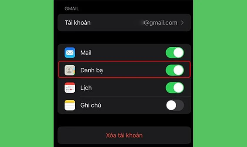 Hãy bật nút Danh bạ để đồng bộ và nhấn Lưu