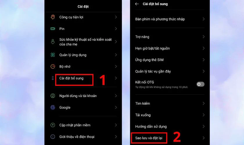 Vào Cài đặt bổ sung, chọn Sao lưu & Đặt lại