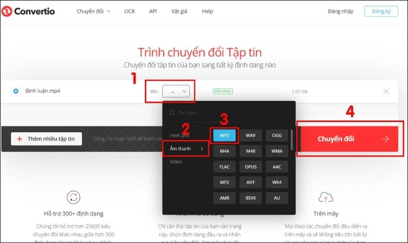 Chuyển file MP4 sang MP3 online bằng Convertio