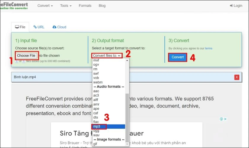 Tại phần Output format, tìm và chọn MP3