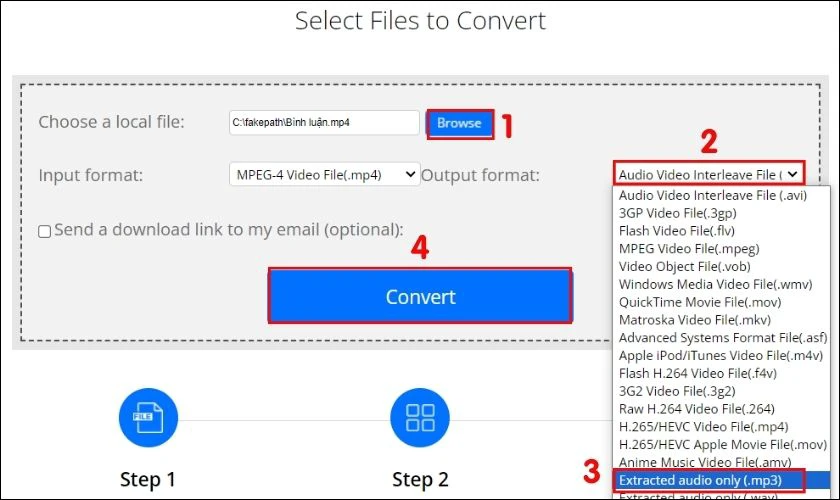 Dùng ConvertFiles để chuyển đuôi MP4