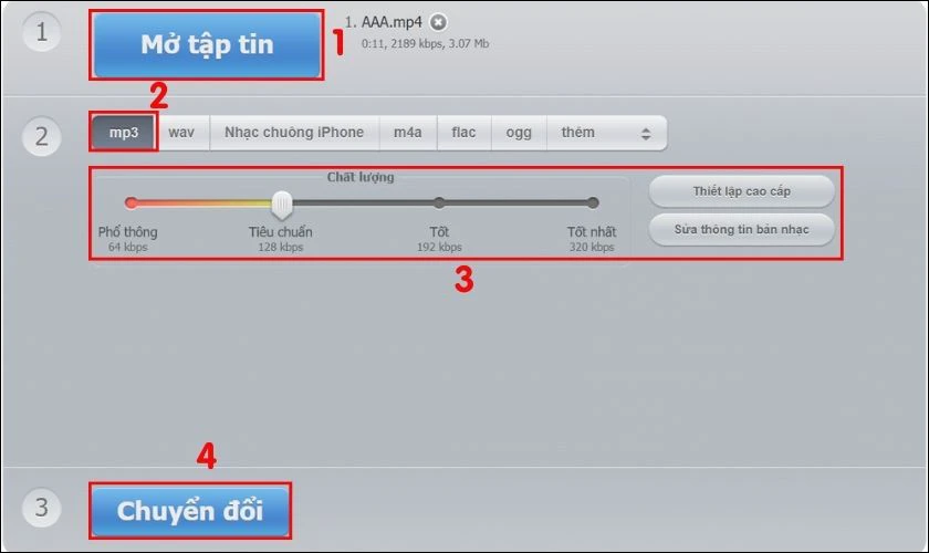 Chọn định dạng đầu ra là tệp MP3