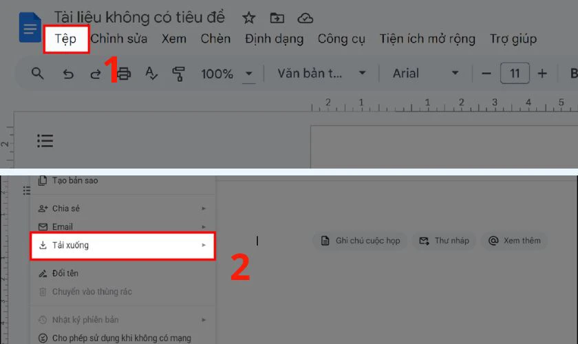 Tại menu xổ xuống, di chuột đến mục Download (Tải xuống)