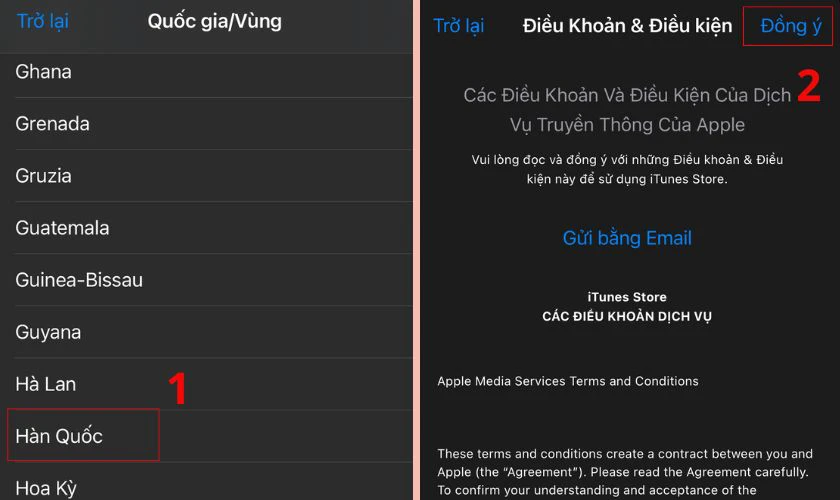 Chọn ID Apple của Hàn Quốc và ấn Đồng ý