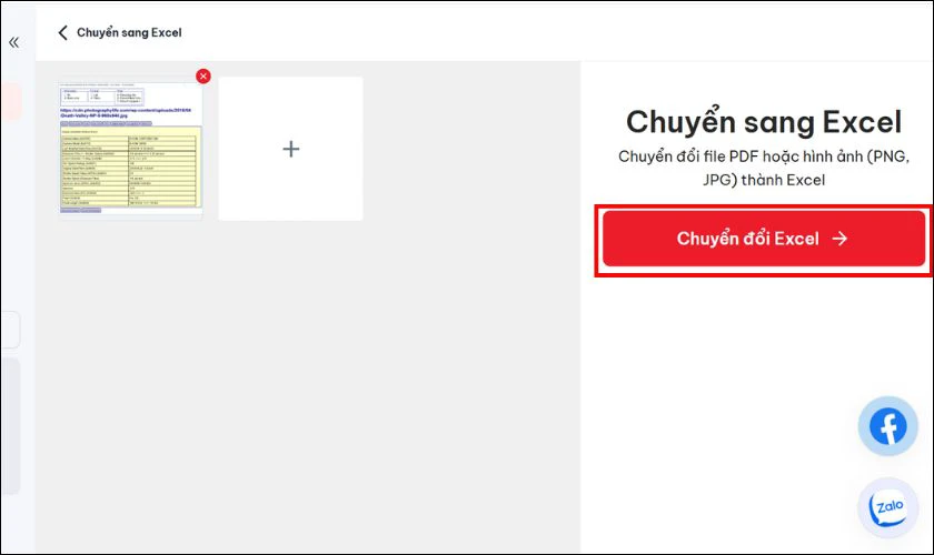 Nhấn chọn vào Chuyển đổi Excel để hệ thống chuyển file